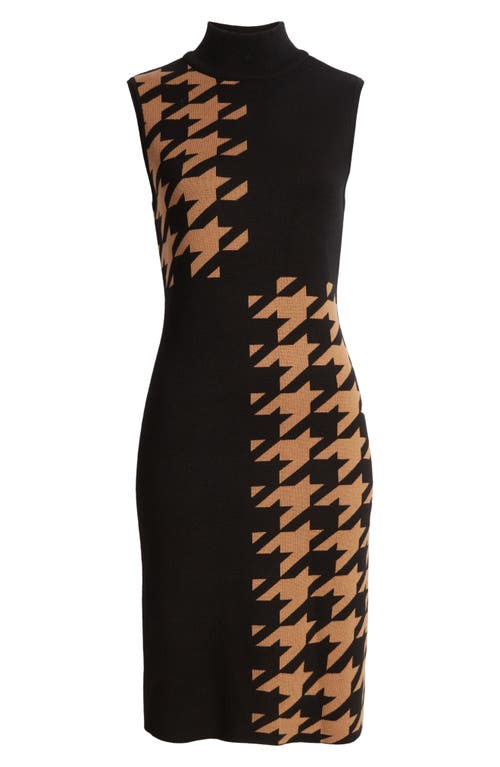 Shop Anne Klein Houndstooth Mock Neck Cotton Blend Sweater Dress In Anne Black/vicuna