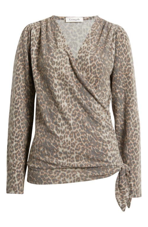 Loveappella Faux Tie Wrap Top In Gray/charcoal