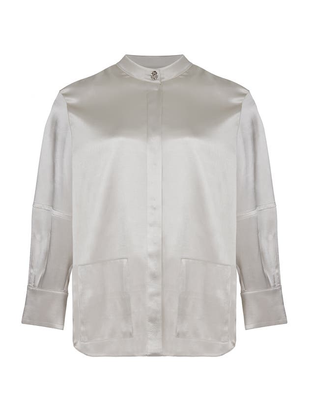 Shop Nocturne Mandarin Collar Shirt In Grey
