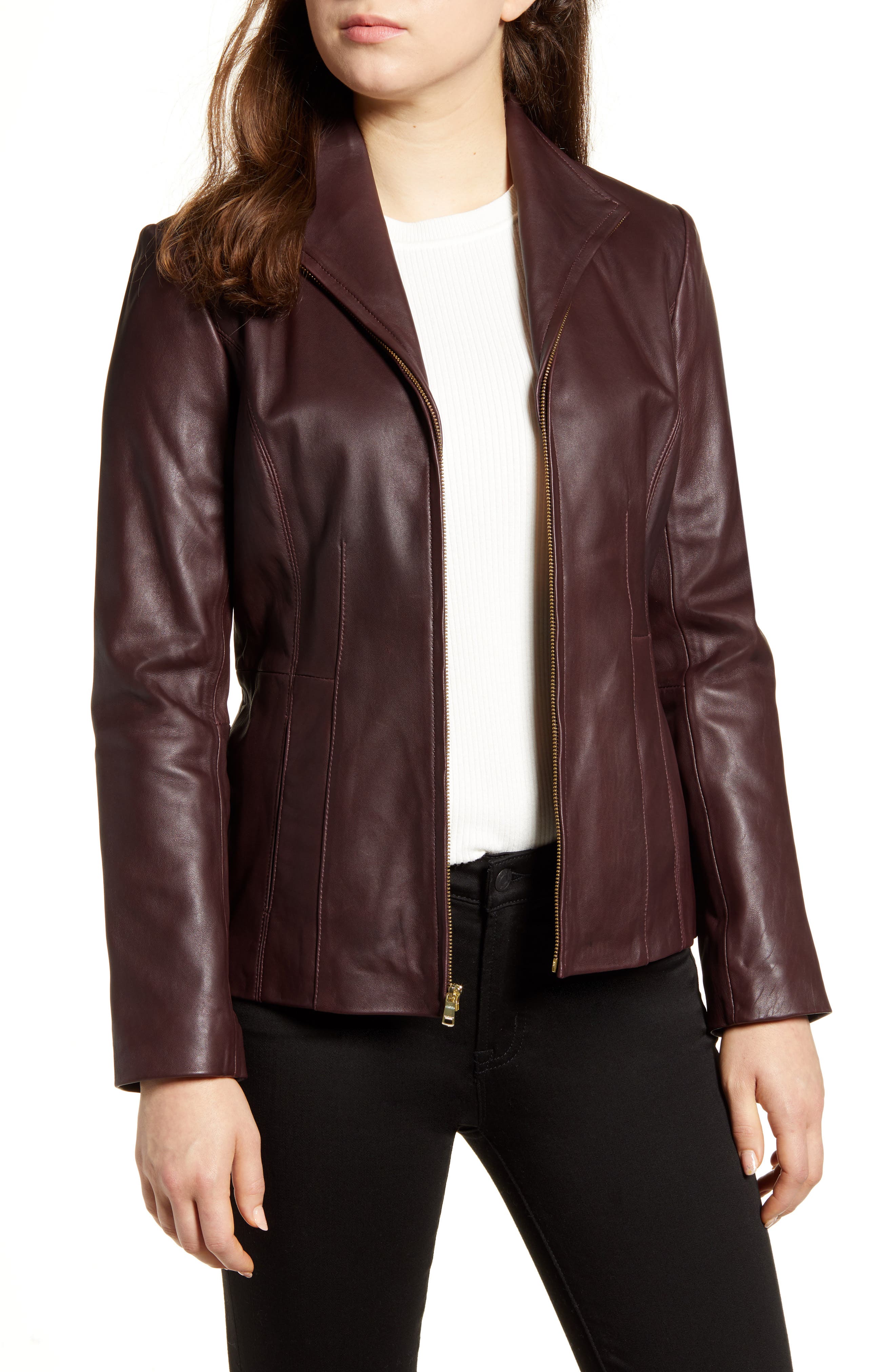 Cole Haan Signature Cole Haan Lambskin Leather Jacket In Chianti