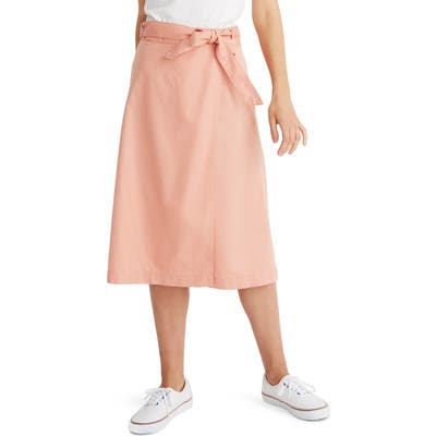 Madewell Belted Faux Wrap Midi Skirt, Coral