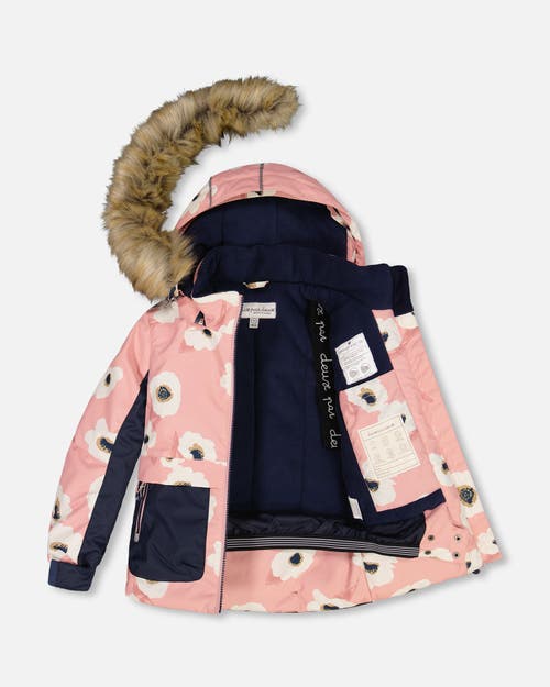 Shop Deux Par Deux Girl's Two Piece Snowsuit Allover Print Pink Printed Off White Flowers