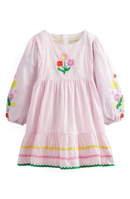 Boden Kids' Embroidered Stripe Dress in Cameo Pink