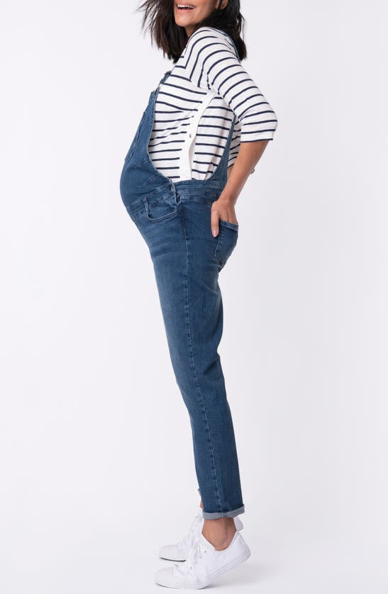 Shop Seraphine Denim Maternity Overalls In Indigo