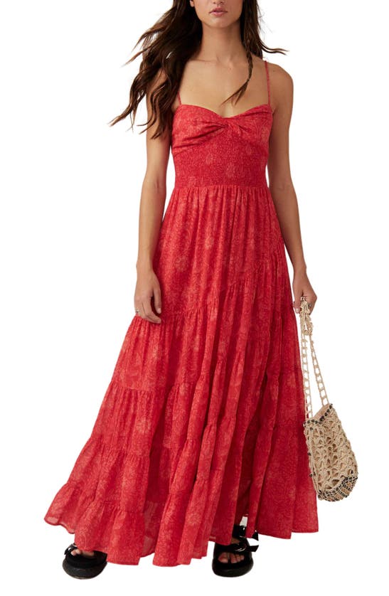 Free People Sundrenched Floral Smocked Bodice Maxi Sundress In Pink