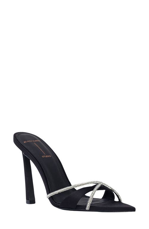 Sienna Pointed Toe Slide Sandal in Black Satin Crystal Stones