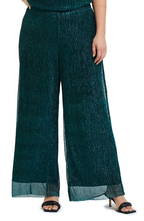 Estelle Camille Metallic Knit Wide Leg Pants in Metallic Green