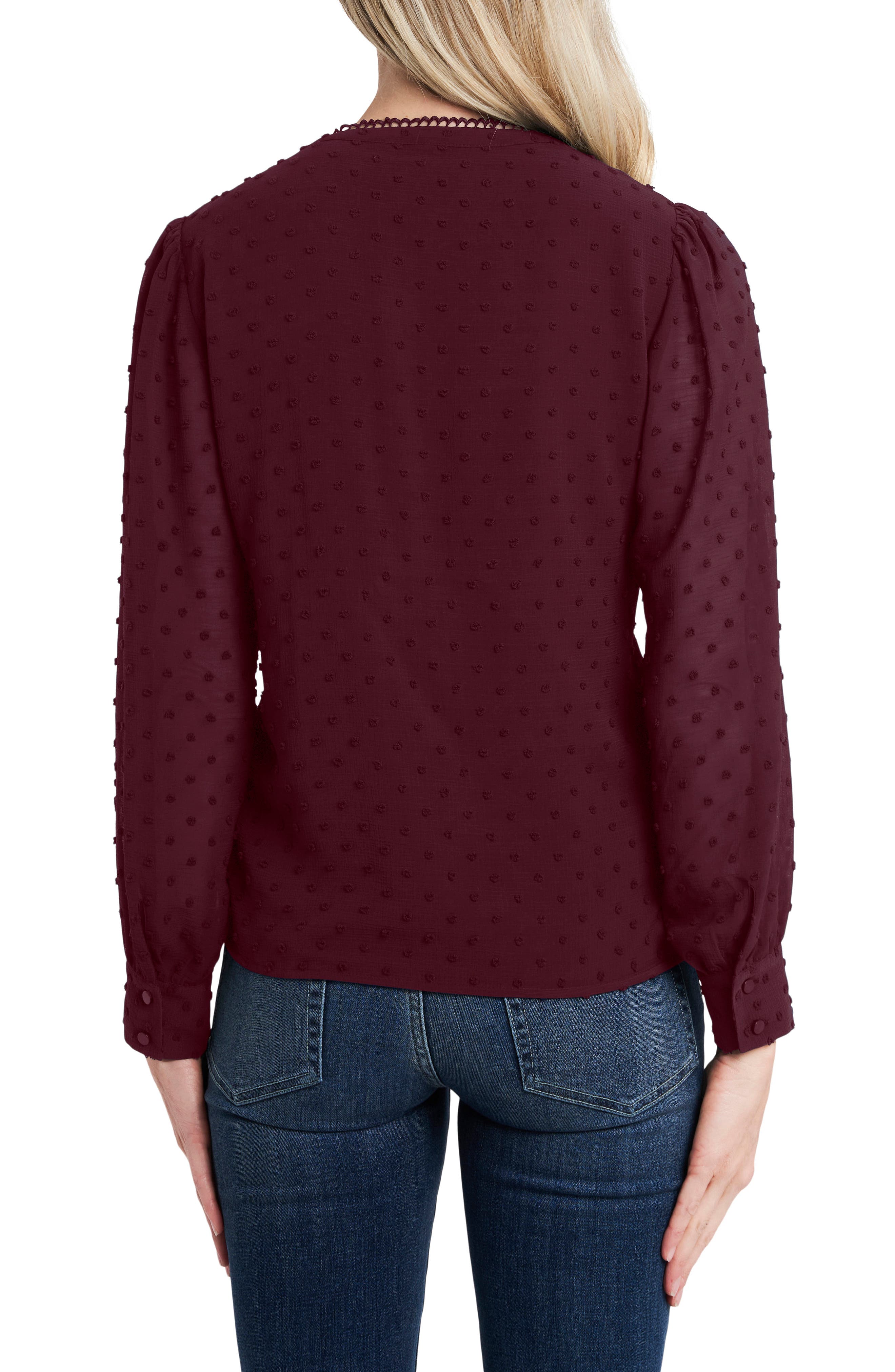 CeCe Clip Dot Long Sleeve Blouse Nordstrom