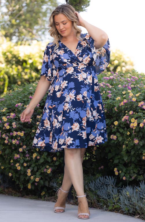 Shop Kiyonna Florence Flutter Sleeve Dress In Blue Blossom Bliss