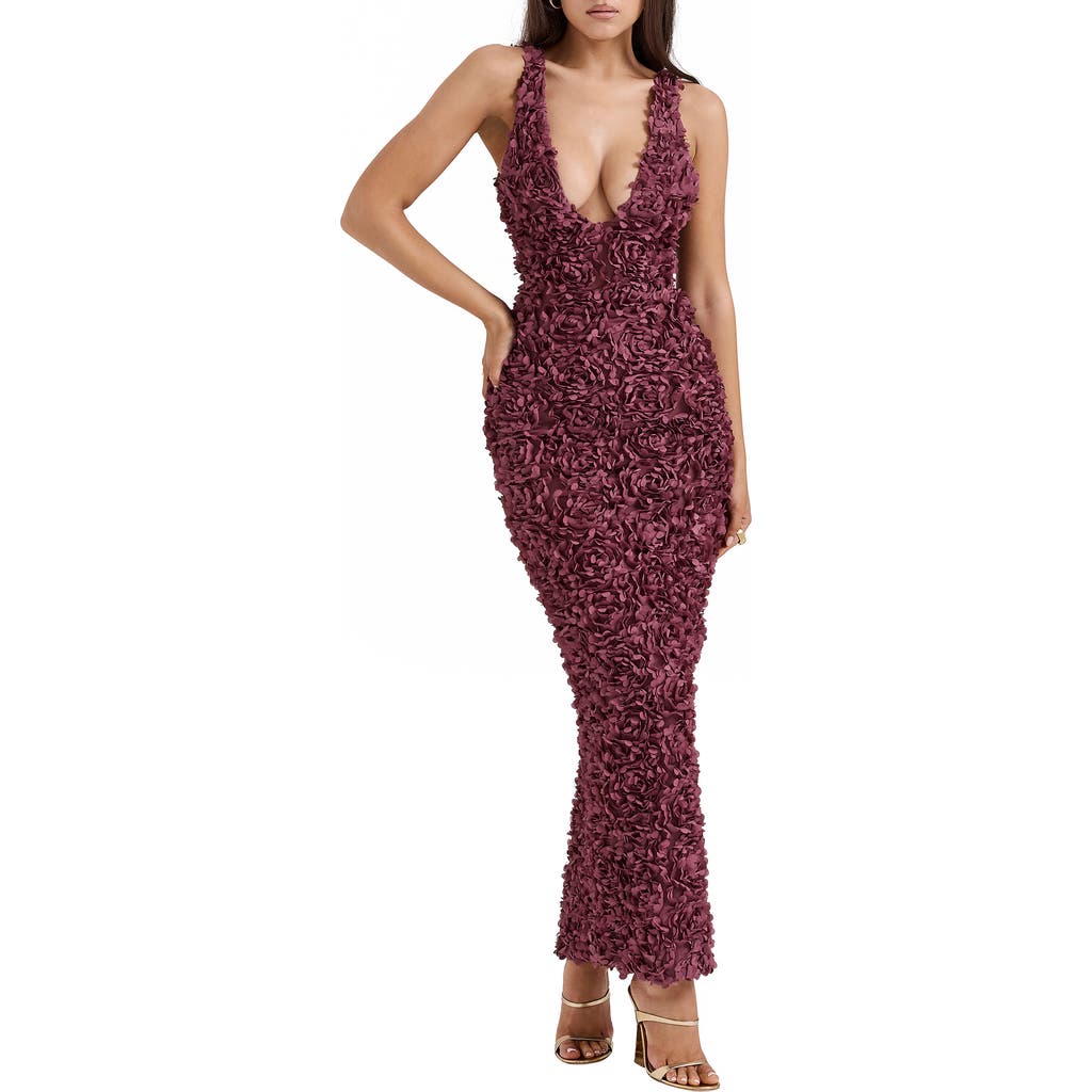 Shop House Of Cb Carena Flower Appliqué Gown In Nocturne