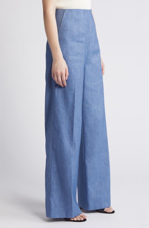 Shop Hugo Boss Boss Tasena Hollywood Waist Linen & Cotton Wide Leg Pants In Light/pastel Blue