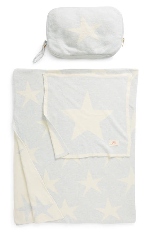 Pink Lemonade Stars Organic Cotton Baby Blanket & Travel Pouch Set In Sky Blue/ Natural