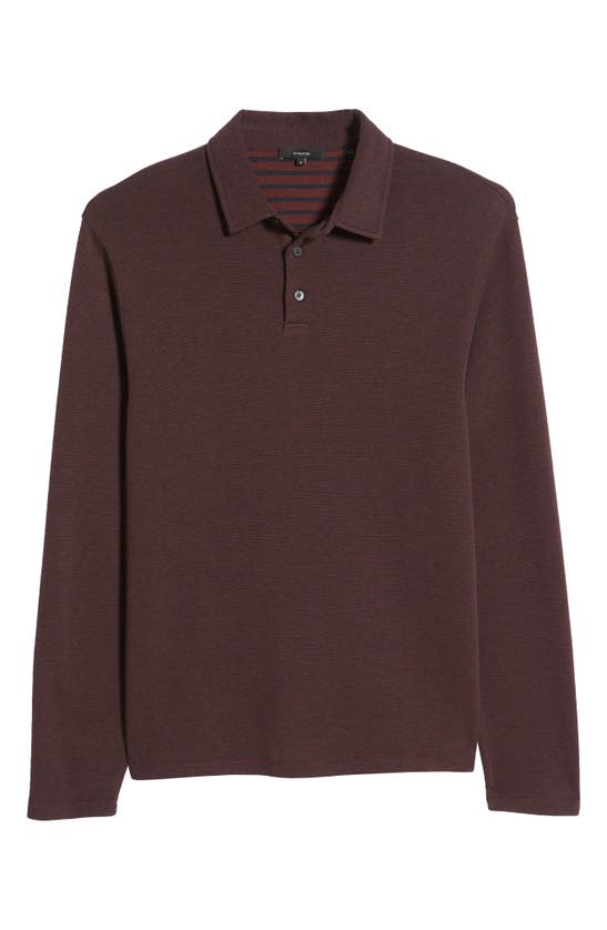 Vince Heather Stripe Long Sleeve Polo In Black Plum/ Coastal