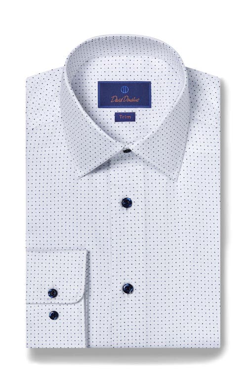 David Donahue Trim Fit Dot Twill Dress Shirt White/Blue at Nordstrom,