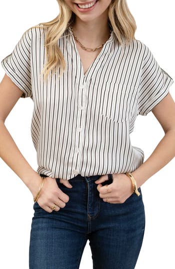 Blu Pepper Stripe Button-up Shirt In White