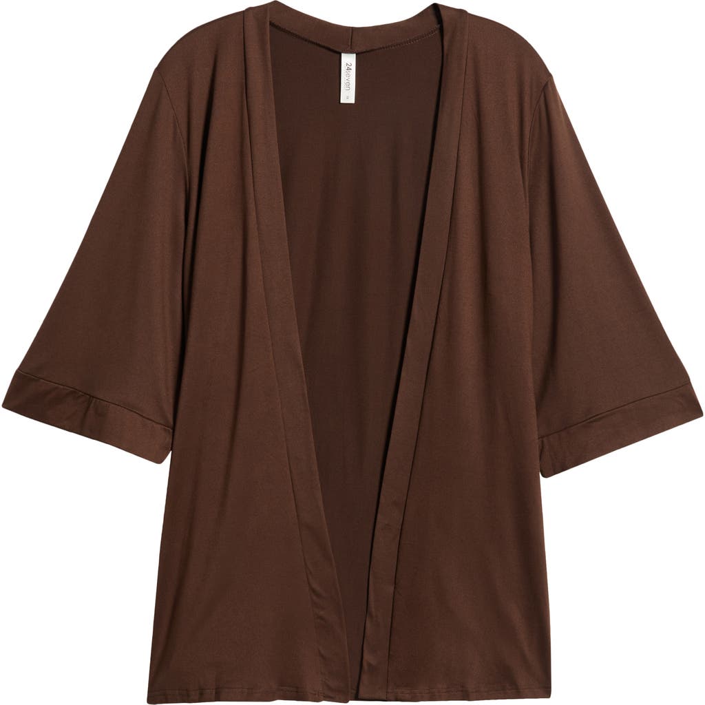 24seven Comfort Apparel Open Front Cardigan In Brown