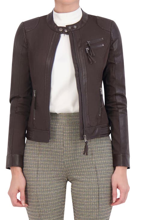 Dark Brown Faux Leather Jacket Womens