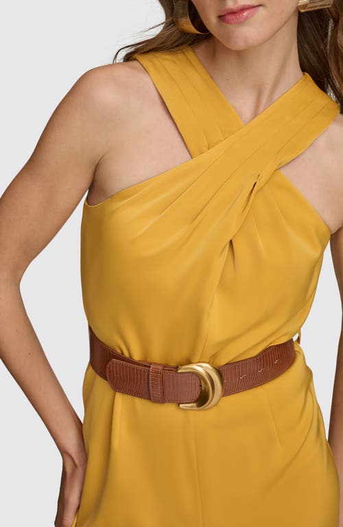 Donna Karan New York Belted Halter Wide Leg Jumpsuit In Golden Yellow