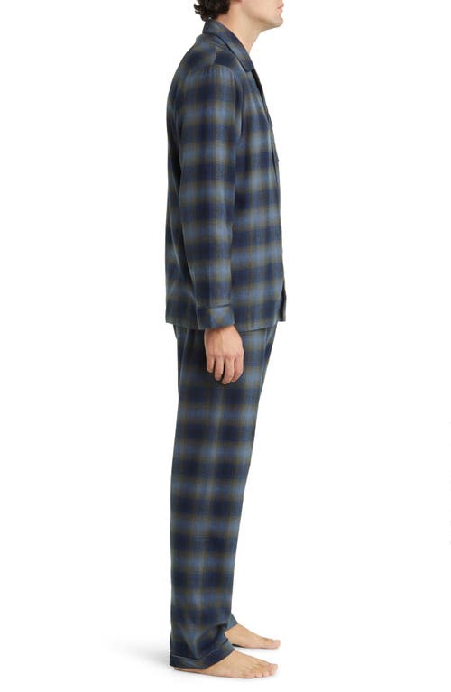 Majestic International Gradient Check Flannel Pajamas In Olive/navy