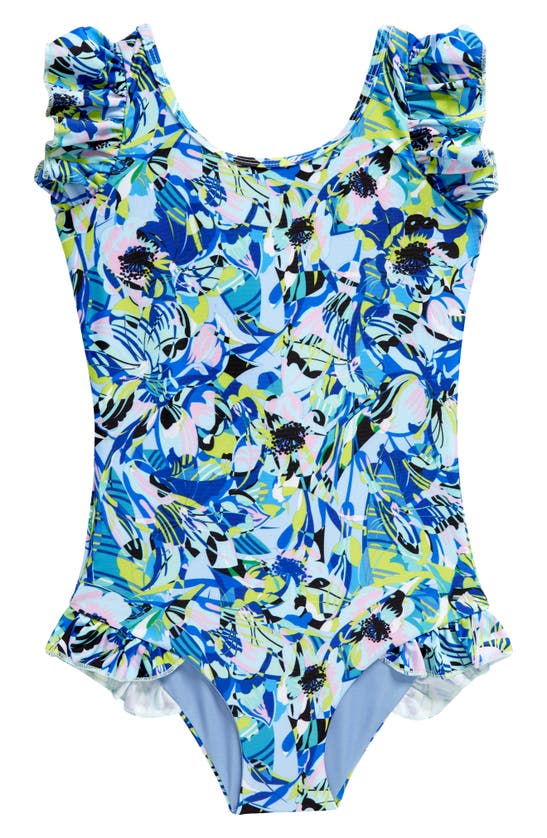 Shop Boardies Kids' Amelia Ruffle One-piece Swimsuit In Blue