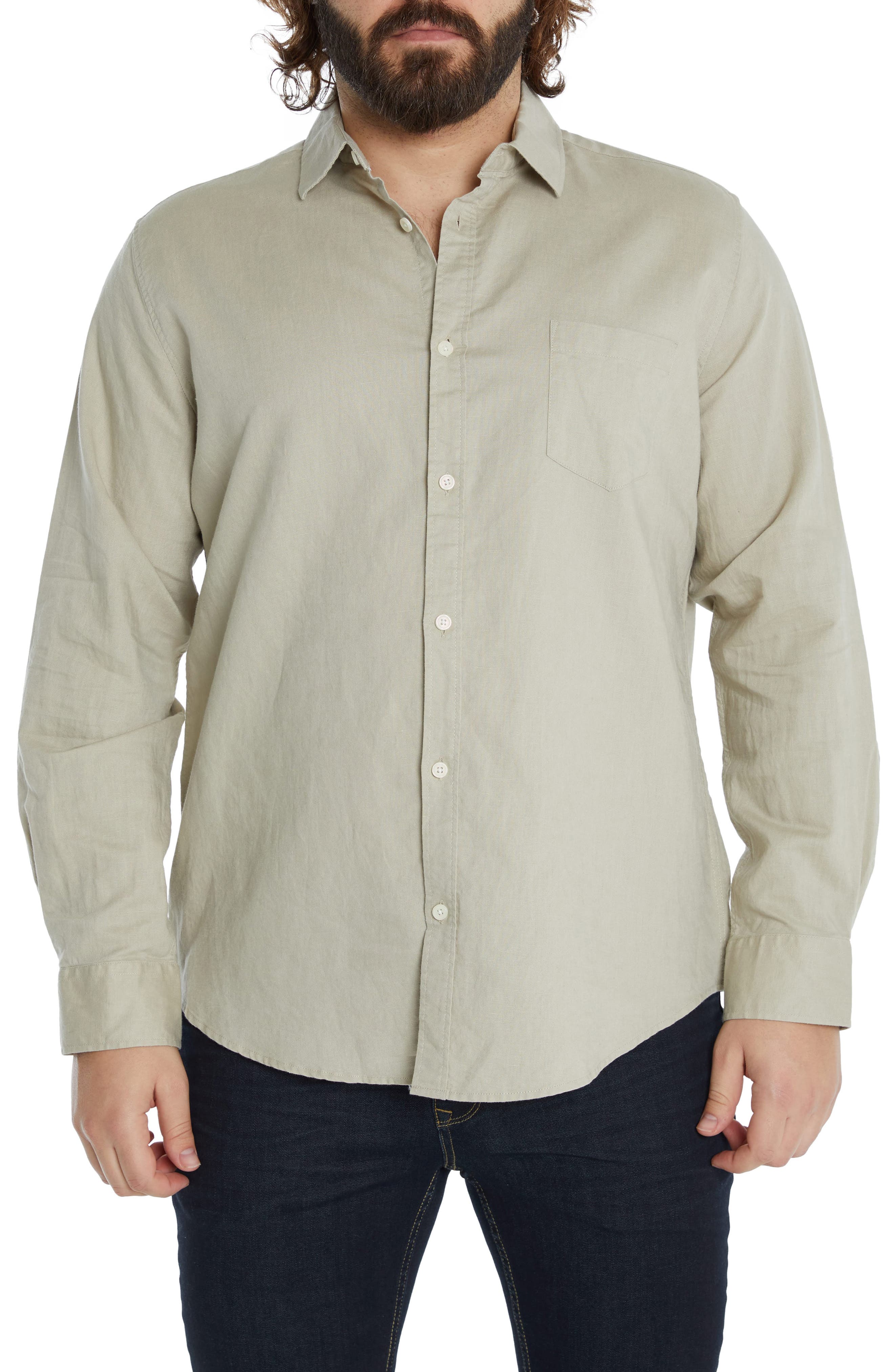 Johnny Bigg Anders Linen Blend Button-Up Shirt in Stone