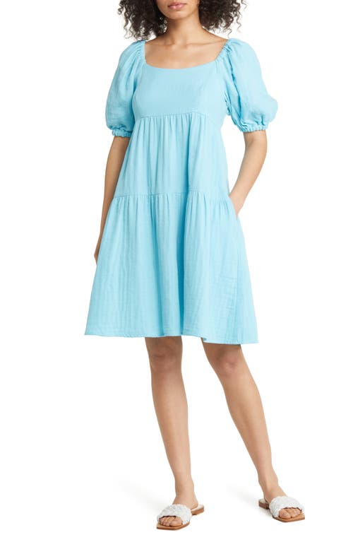 caslon(r) Puff Sleeve Cotton Dress in Blue Cabana