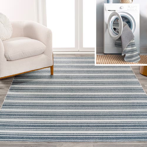 Jonathan Y Fawning Two-tone Striped Classic Low-pile Machine-washable Polyester Rug In Cream/dark Gray