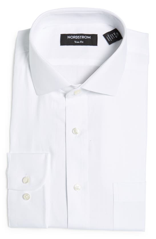 Shop Nordstrom Trim Fit Herringbone Oxford Solid Dress Shirt In White Dandy Varihbone