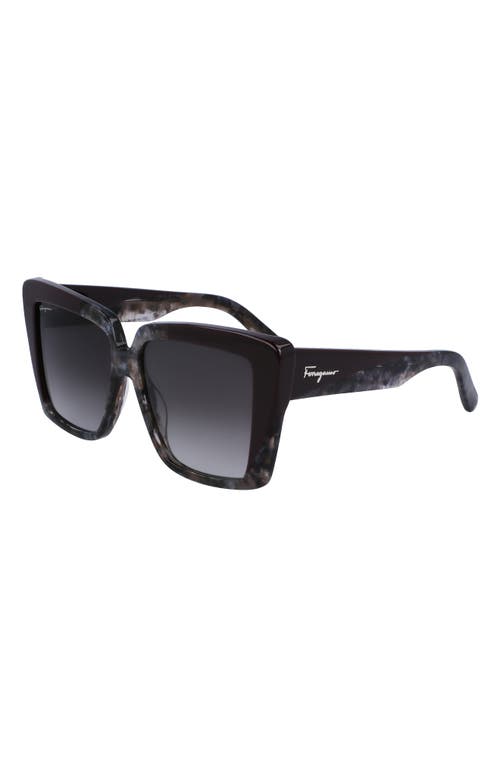 Shop Ferragamo 55mm Gradient Rectangular Sunglasses In Grey Marble/bordeaux