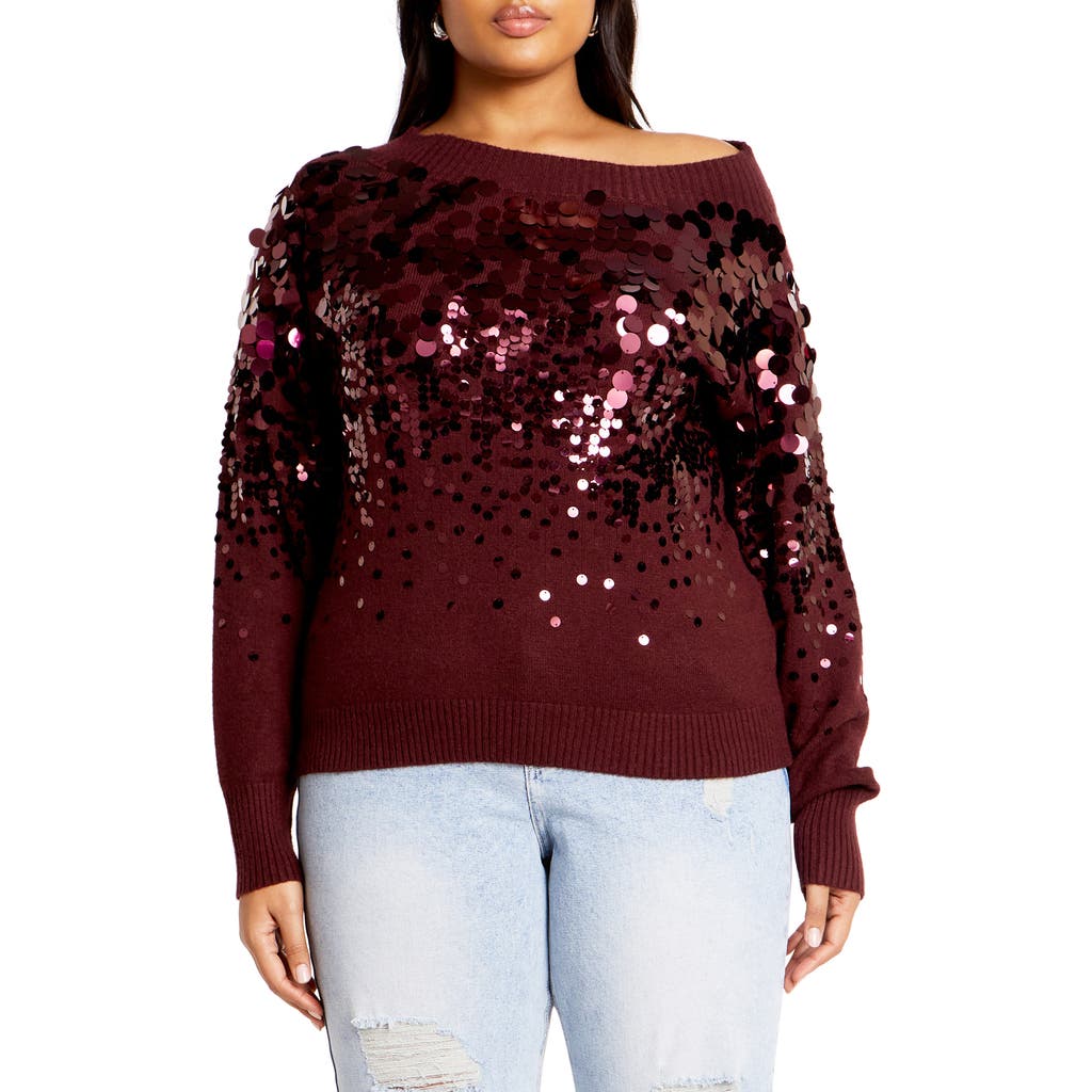 City Chic Braylin Embellished Sweater In Oxblood