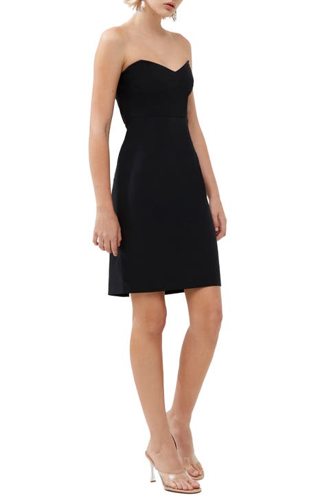 Rina Black Strapless Tailored Mini Dress With Button Front – Club