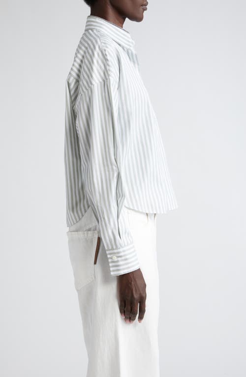 Shop Brunello Cucinelli Striepmonili Trim Cotton & Silk Poplin Button-up Shirt In White/green