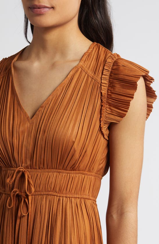 Shop Moon River Pleated Tie Waist Midi Dress In Copper