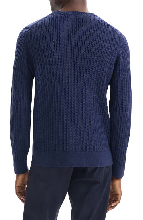 Shop Theory Riland Cabled Cotton Crewneck Sweater In Baltic Melange