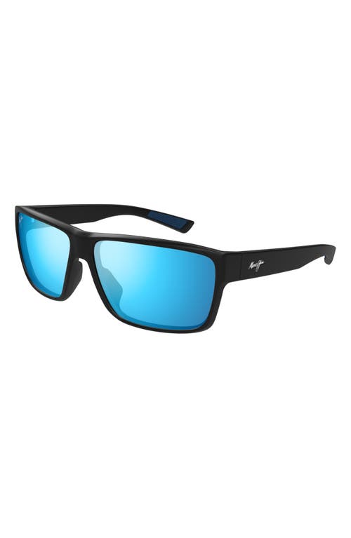 Maui Jim Uila 62mm Polarizedplus2® Oversize Rectangular Sunglasses In Black/blue Hawaii