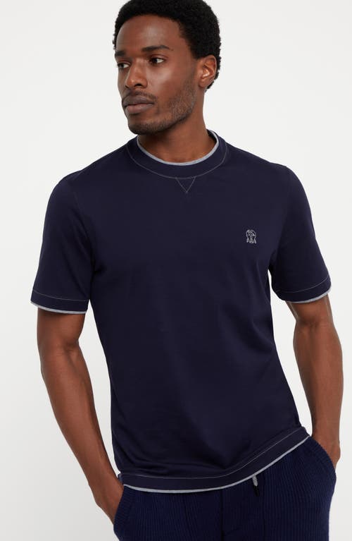 Shop Brunello Cucinelli T-shirt With Faux-layering In Cobalt