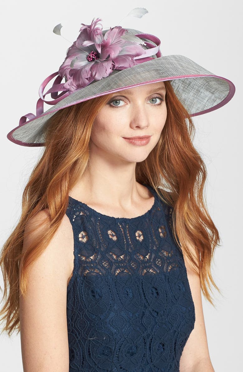 NORDSTROM Flower Trim Derby Hat, Main, color, GREY/ PURPLE