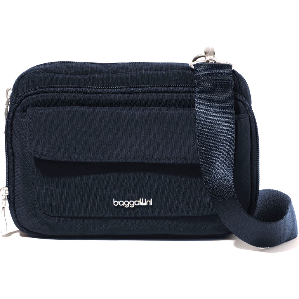 Baggallini Modern Double Zip Crossbody Bag In French Navy Twill