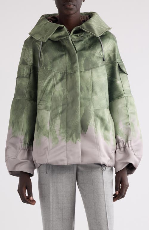 Shop Dries Van Noten Vanilla Brushstroke Print Hooded Jacket In Mint