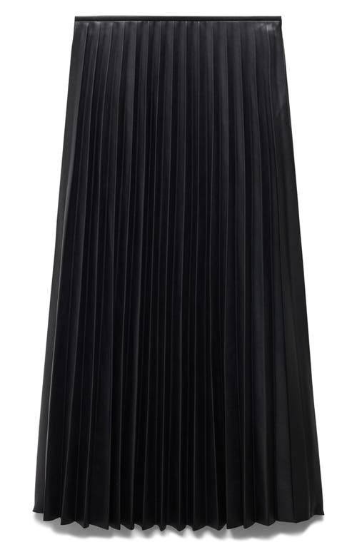 MANGO Pleated Faux Leather Midi Skirt Black at Nordstrom,