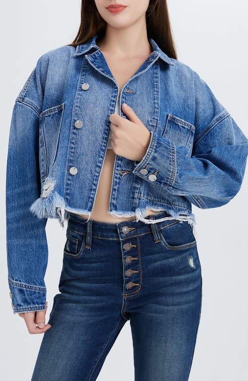 Shop Bayeas Frayed Crop Denim Jacket In Medium Blue