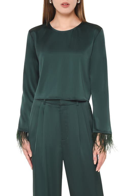 WAYF Merci Feather Cuff Satin Top Emerald at Nordstrom,