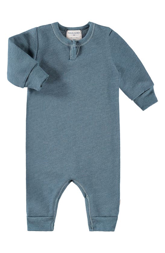 Shop Paigelauren Long Sleeve Henley Romper In Blue