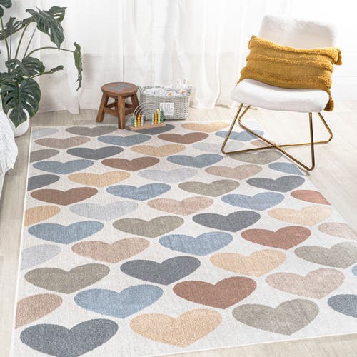 Jonathan Y Dila Modern Hearts Geometric Machine-washable Area Rug In Ivory/blue/orange