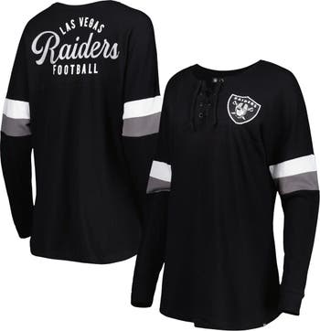 Women's Starter Black Las Vegas Raiders Rally Lace-Up 3/4 Sleeve T-Shirt