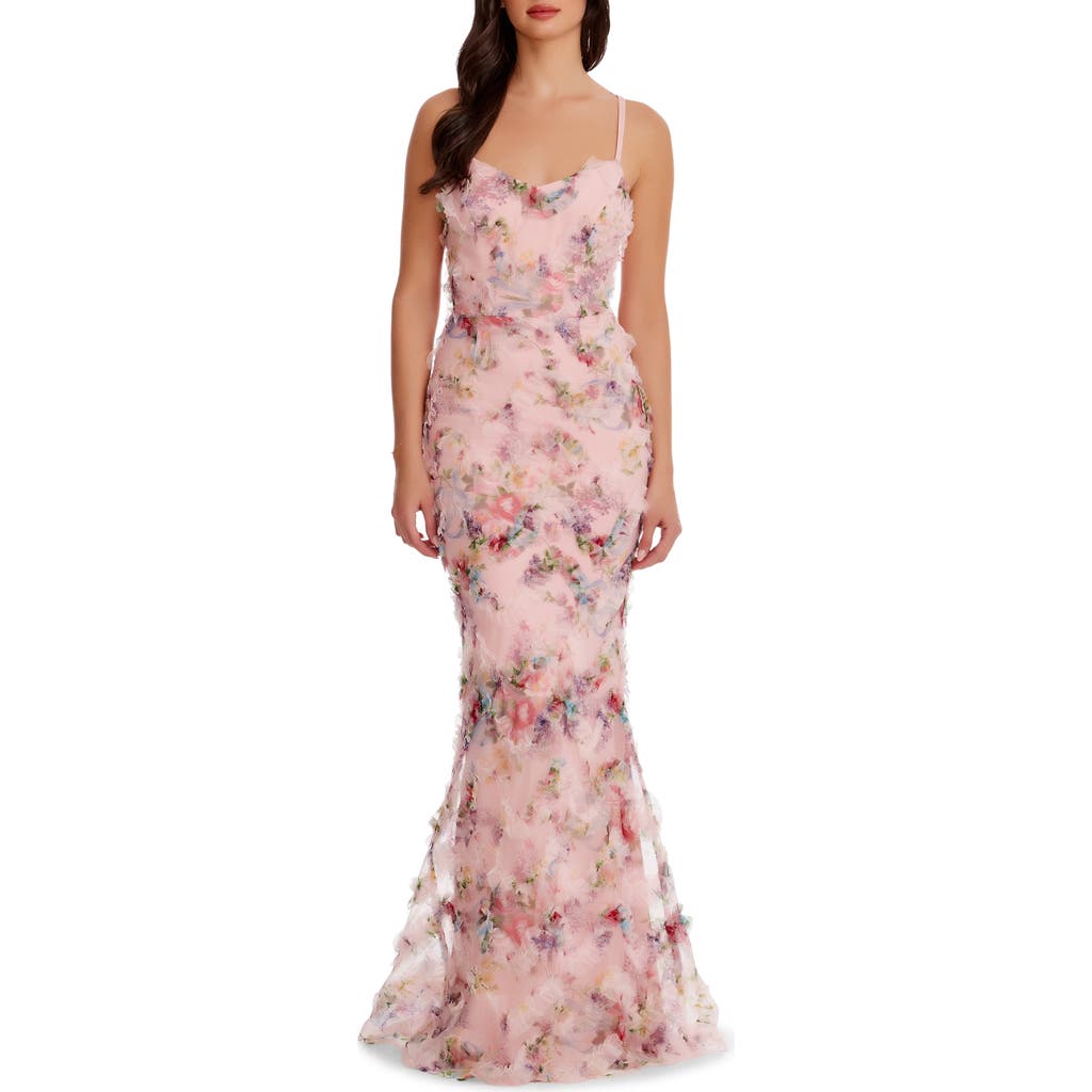 Dress The Population Giovanna Floral Ruffle Mermaid Gown In Blush Multi