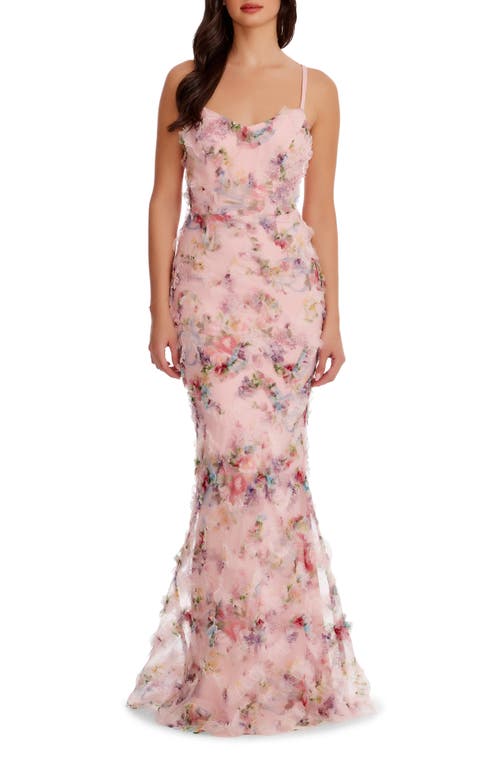 Dress the Population Giovanna Floral Ruffle Mermaid Gown Blush Multi at Nordstrom,