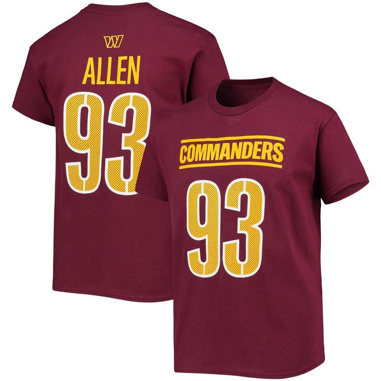 Outerstuff Kids' Youth Jonathan Allen Burgundy Washington Commanders Mainliner Player Name & Number T-shirt