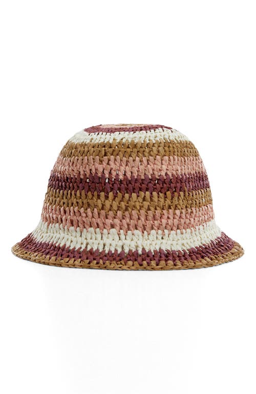 MANGO Stripe Woven Straw Bucket Hat in Brown at Nordstrom
