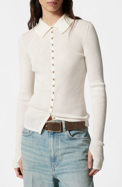 & Other Stories Wool Blend Rib Button-up Top In White Dusty Light